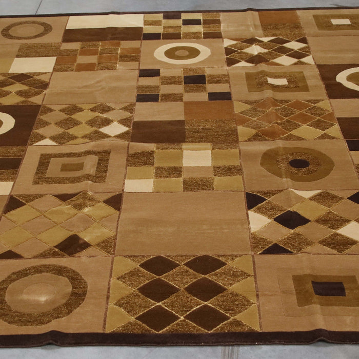 7x9 India Abstract Modern Contemporary Brown Ivory Wool and Silk Rectangular Rug