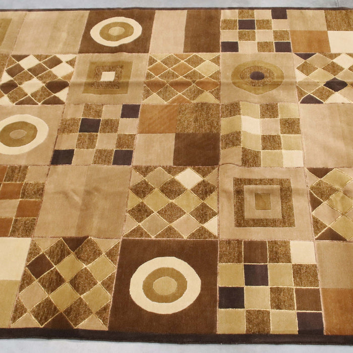 7x9 India Abstract Modern Contemporary Brown Ivory Wool and Silk Rectangular Rug