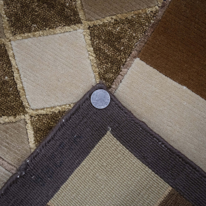 7x9 India Abstract Modern Contemporary Brown Ivory Wool and Silk Rectangular Rug