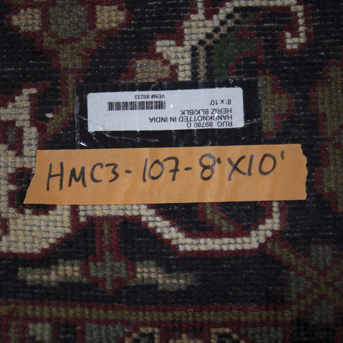 8x10 India Geometric Persian Heriz Red Black Wool Rectangular Rug