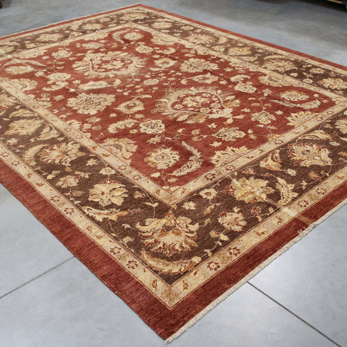 8x11 India Oushak Terracotta Brown Wool Rectangular Rug