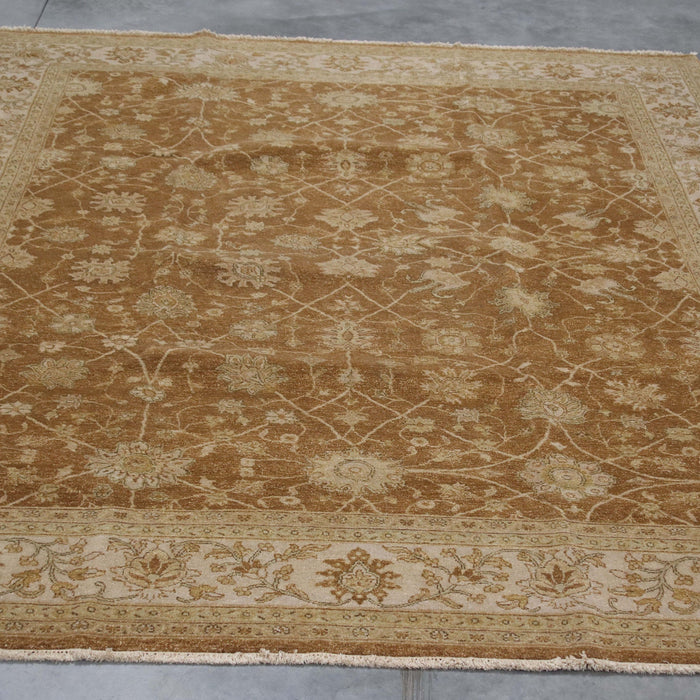8x10 India Oushak Brown Ivory Wool Rectangular Rug