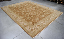 8x10 India Oushak Brown Ivory Wool Rectangular Rug