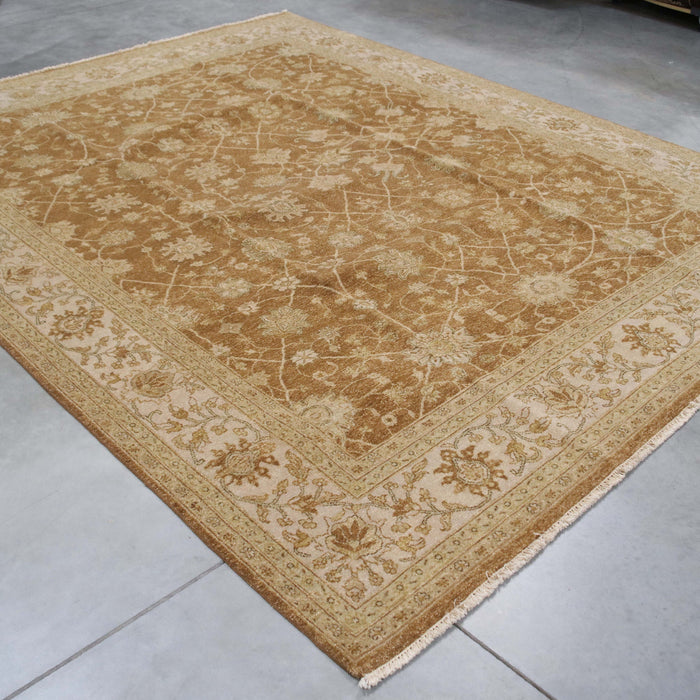 8x10 India Oushak Brown Ivory Wool Rectangular Rug