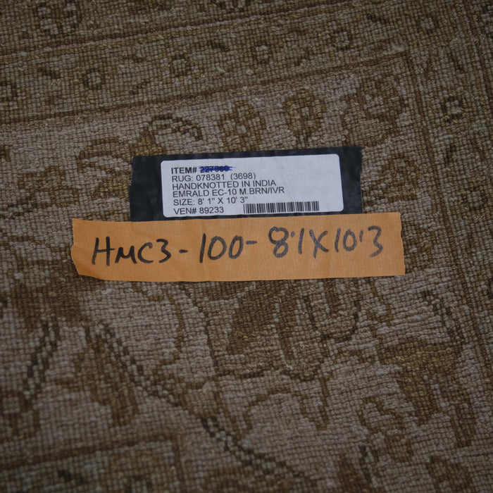 8x10 India Oushak Brown Ivory Wool Rectangular Rug