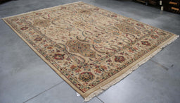 8x10 India Jaipur Ivory Brown Wool Rectangular Rug