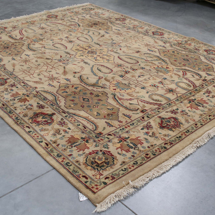 8x10 India Jaipur Ivory Brown Wool Rectangular Rug
