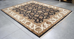 8x9 India Jaipur Black Ivory Wool Rectangular Rug