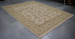 8x10 India Jaipur Flat Weave Ivory Green Wool Rectangular Rug