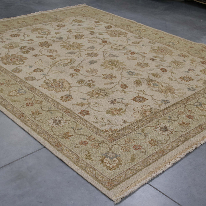 8x10 India Jaipur Flat Weave Ivory Green Wool Rectangular Rug