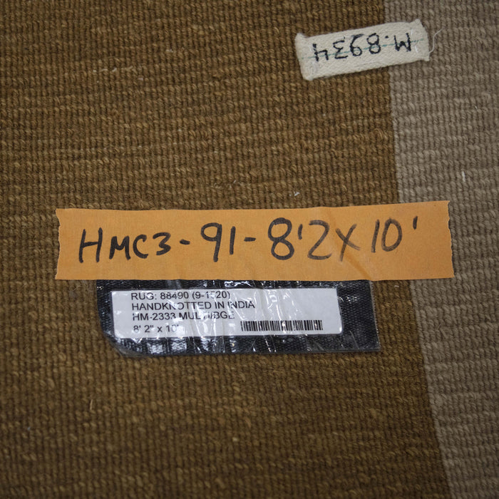 8x10 India Abstract Modern Contemporary Brown Gold Wool and Silk Rectangular Rug