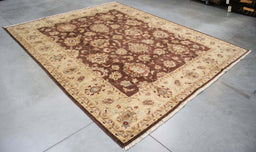 7x10 India Oushak Brown Ivory Wool Rectangular Rug