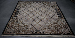 8x11 India Abstract Modern Contemporary Brown Black Wool Rectangular Rug