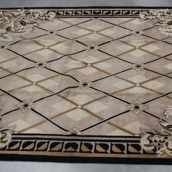 8x11 India Abstract Modern Contemporary Brown Black Wool Rectangular Rug