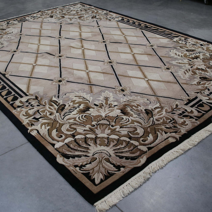 8x11 India Abstract Modern Contemporary Brown Black Wool Rectangular Rug