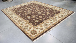 8x10 India Oushak Brown Ivory Wool Rectangular Rug