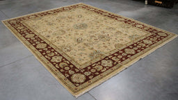 8x9 India Oushak Gold Red Wool Rectangular Rug