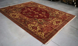 8x10 India Jaipur Medallion Red Gold Wool Rectangular Rug