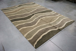 6x9 India Abstract Modern Contemporary Green Grey Wool Rectangular Rug