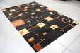 6x9 India Abstract Modern Contemporary Black Brown Wool and Silk Rectangular Rug