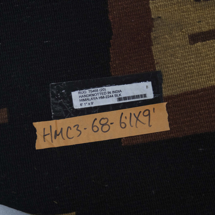 6x9 India Abstract Modern Contemporary Black Brown Wool and Silk Rectangular Rug