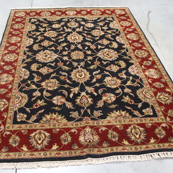4x7 India Jaipur Black Red Burgundy Wool Rectangular Rug