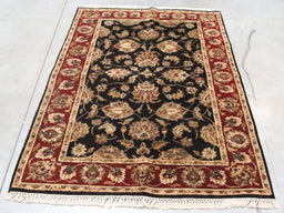 3x6 India Jaipur Black Red Burgundy Wool Rectangular Rug