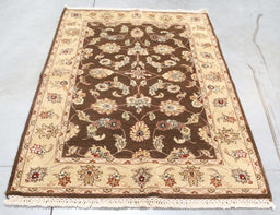 4x6 India Jaipur Brown Ivory Wool Rectangular Rug