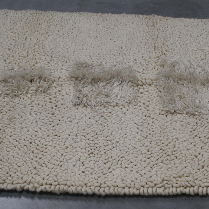 4x6 India Handmade Shag Looped White Ivory Wool Rectangular Rug