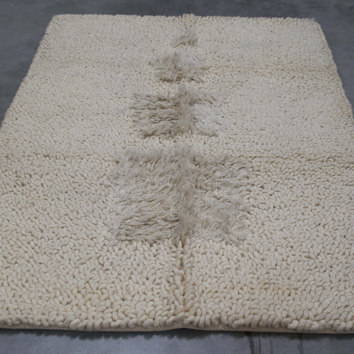 4x6 India Handmade Shag Looped White Ivory Wool Rectangular Rug