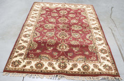 4x6 India Jaipur Red Ivory Wool Rectangular Rug