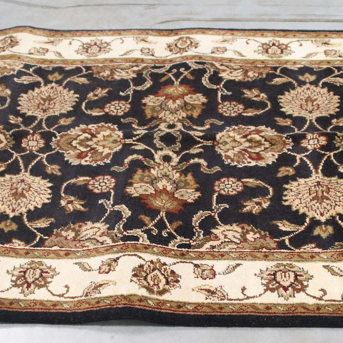 4x6 India Jaipur Black Ivory Wool Rectangular Rug