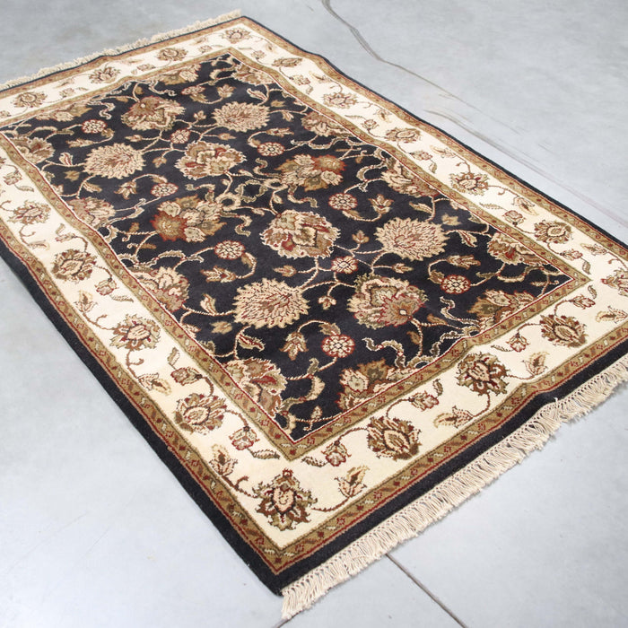 4x6 India Jaipur Black Ivory Wool Rectangular Rug
