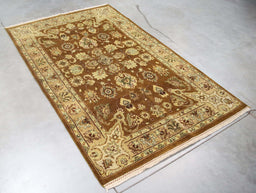 4x6 India Jaipur Brown Green Wool Rectangular Rug