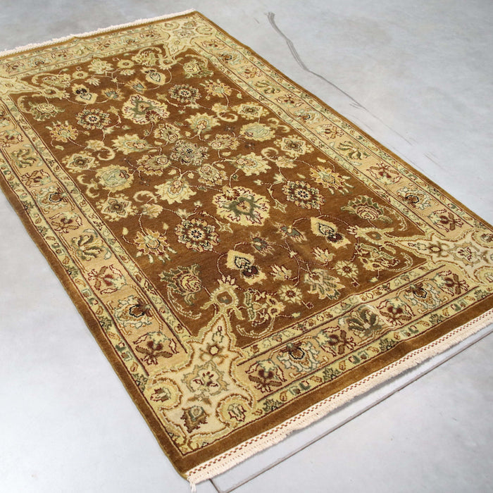 4x6 India Jaipur Brown Green Wool Rectangular Rug