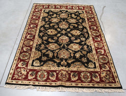 3x5 India Jaipur Black Red Burgundy Wool Rectangular Rug