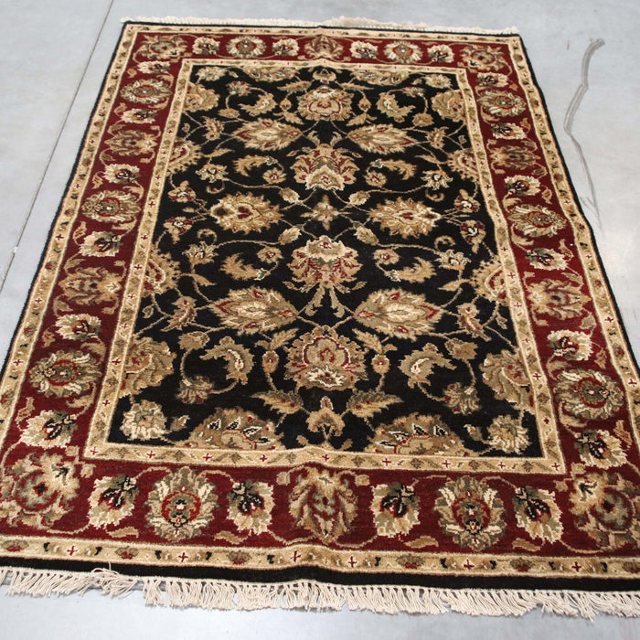 3x5 India Jaipur Black Red Burgundy Wool Rectangular Rug