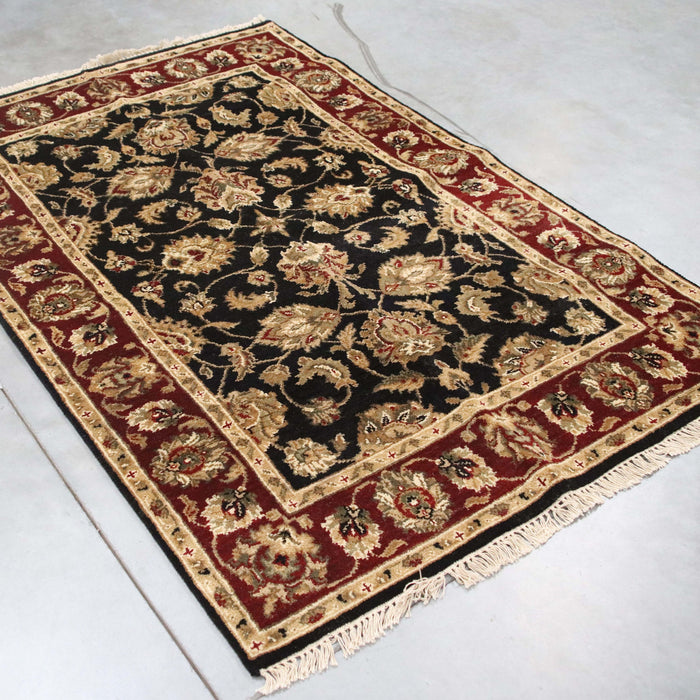 3x5 India Jaipur Black Red Burgundy Wool Rectangular Rug