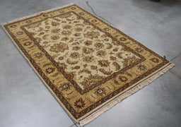 4x6 India Jaipur Ivory Brown Wool Rectangular Rug