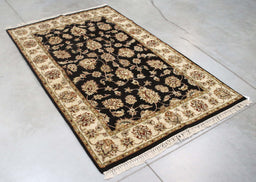 3x6 India Jaipur Black Ivory Wool Rectangular Rug