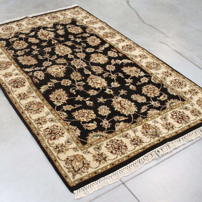 3x6 India Jaipur Black Ivory Wool Rectangular Rug