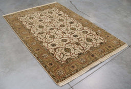 4x6 India Jaipur Ivory Brown Wool Rectangular Rug