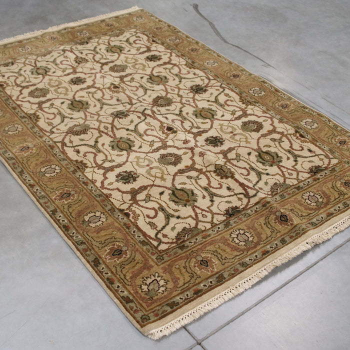 4x6 India Jaipur Ivory Brown Wool Rectangular Rug