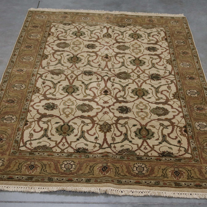 4x6 India Jaipur Ivory Brown Wool Rectangular Rug