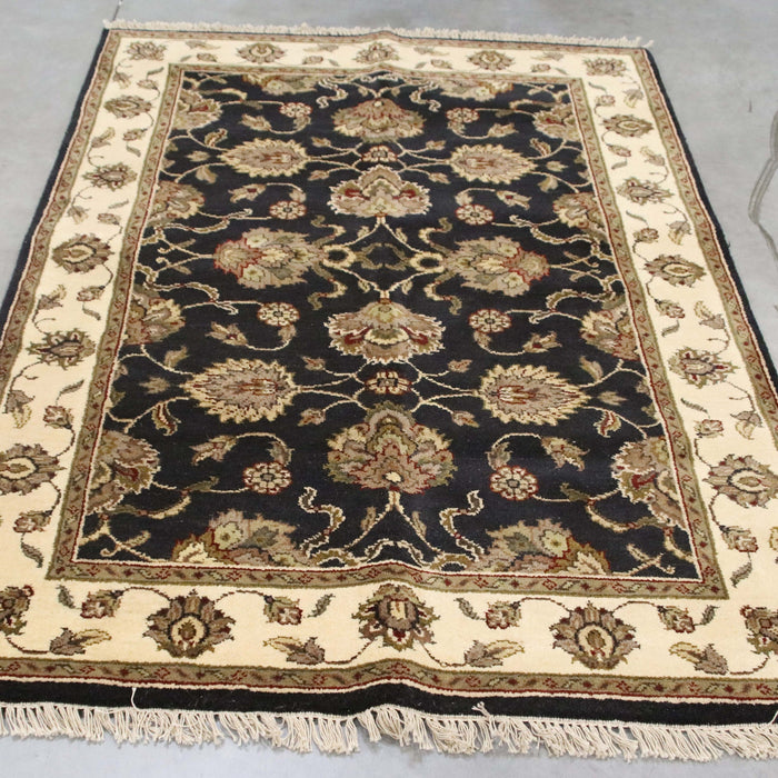 4x6 India Jaipur Black Ivory Wool Rectangular Rug