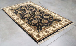 4x6 India Jaipur Black Ivory Wool Rectangular Rug