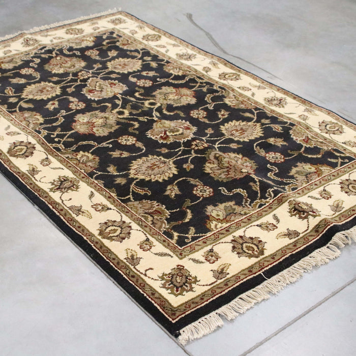 4x6 India Jaipur Black Ivory Wool Rectangular Rug