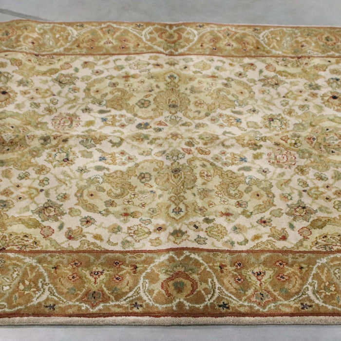 4x6 India Jaipur Ivory Green Wool Rectangular Rug