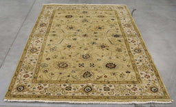 4x6 India Oushak Gold Ivory Wool Rectangular Rug