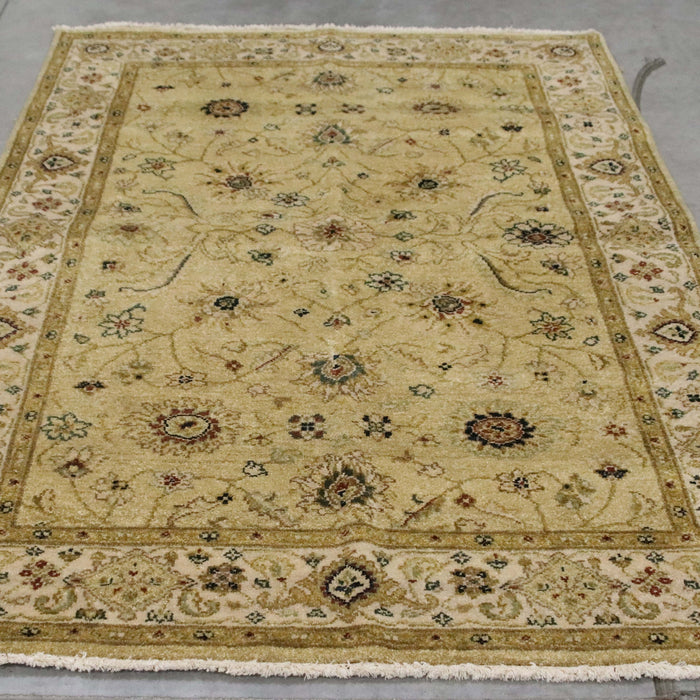 4x6 India Oushak Gold Ivory Wool Rectangular Rug